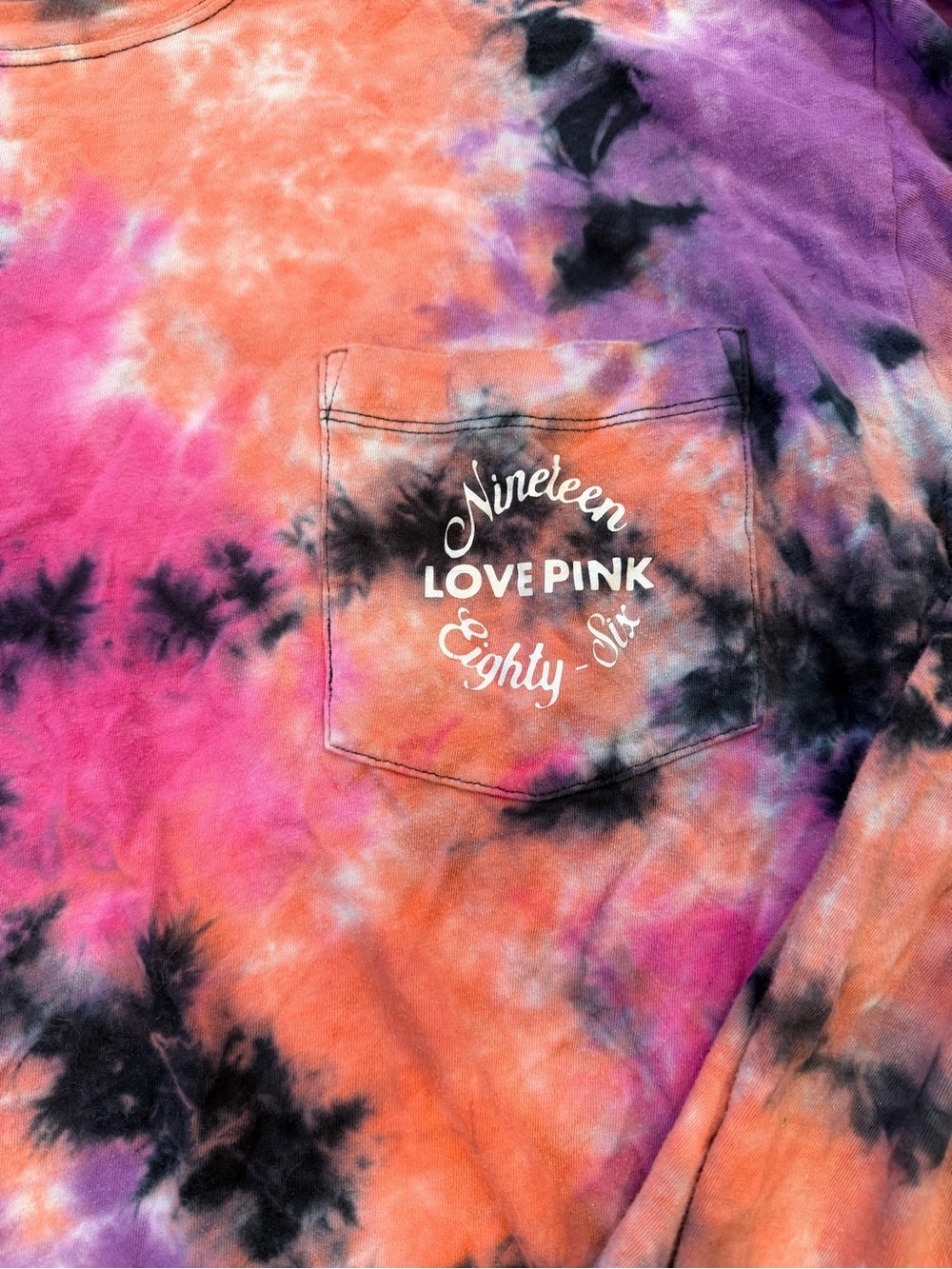 Victoria's Secret PINK Tie-Dye Long Sleeve Pocket Tee in Pink, Orange & Purple - Picture 2 of 4